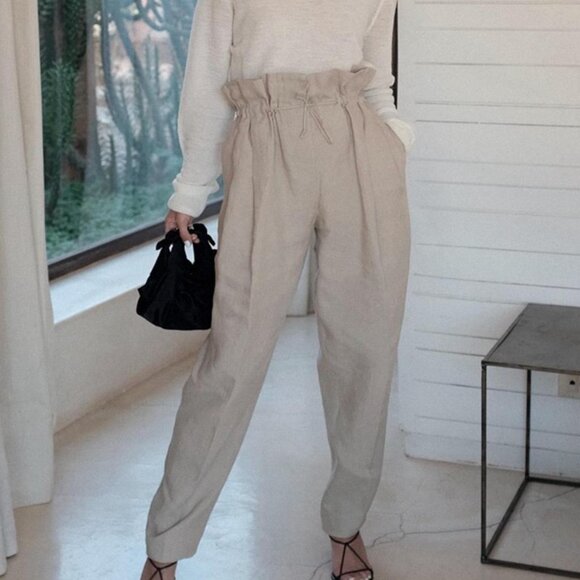 ACNE STUDIOS PAPER-BAG WAIST LINEN TROUSERS / SIZE 36 - Picture 4 of 8